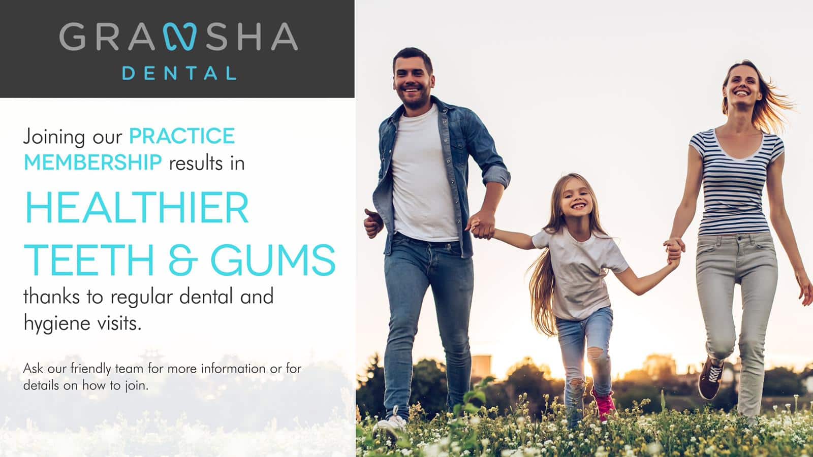 Family holding hands outdoors representing healthy teeth and gums through regular dental visits