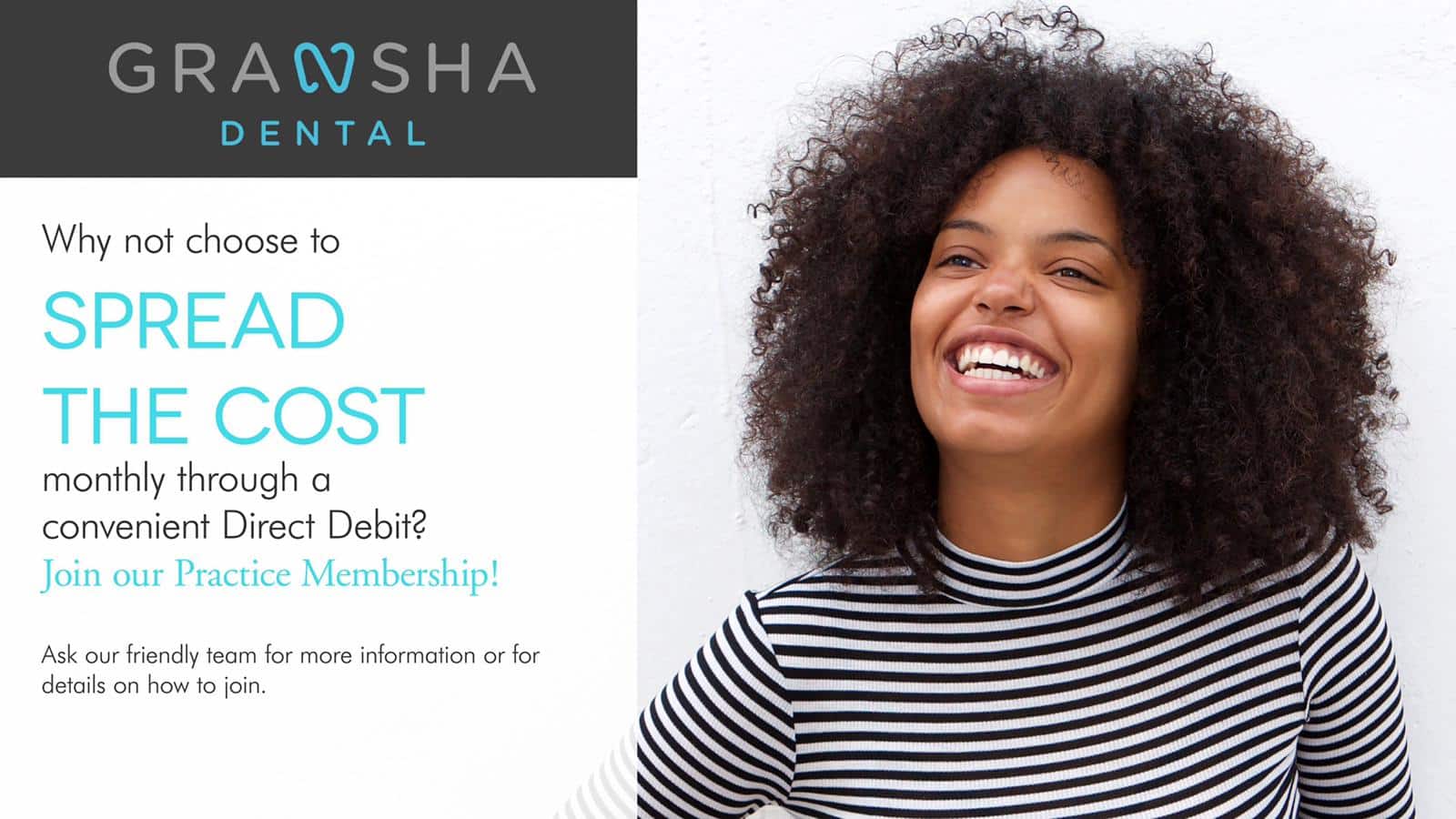 Woman smiling confidently promoting the practice membership payment plan