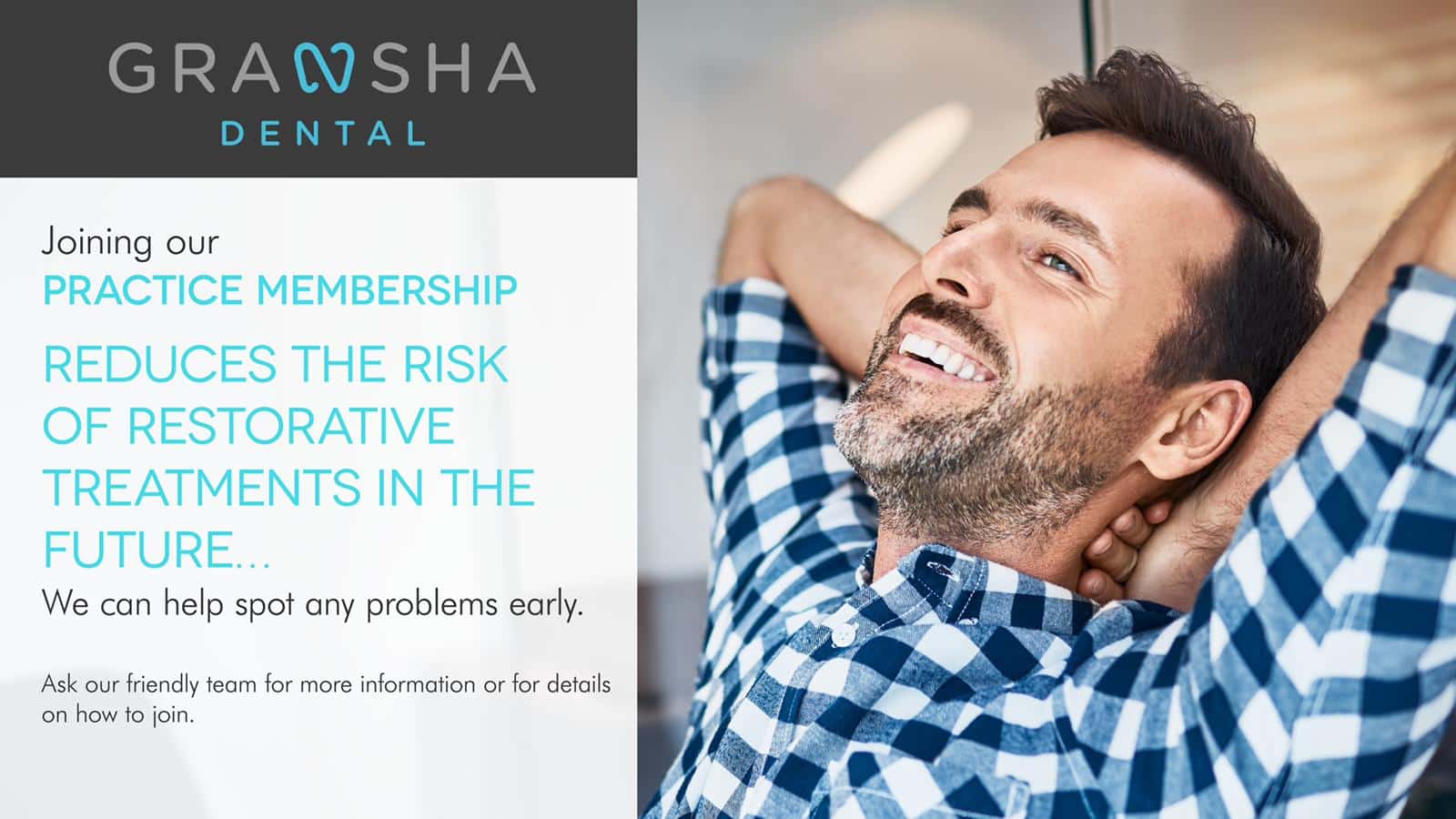 Man relaxing and smiling highlighting the benefits of preventative dental membership
